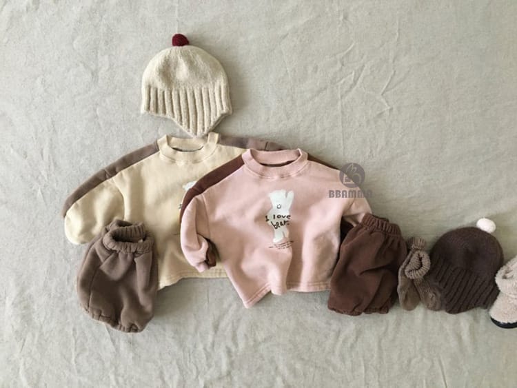 Bear Fleece Sweatshirt & Shorts Set クマ プリント 裏起毛 セットアップ【mh0012681】 BBAMMA 長袖セットアップ