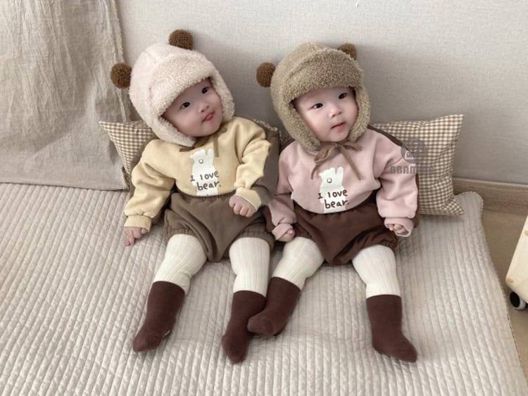 Bear Fleece Sweatshirt & Shorts Set クマ プリント 裏起毛 セットアップ【mh0012681】 BBAMMA 長袖セットアップ