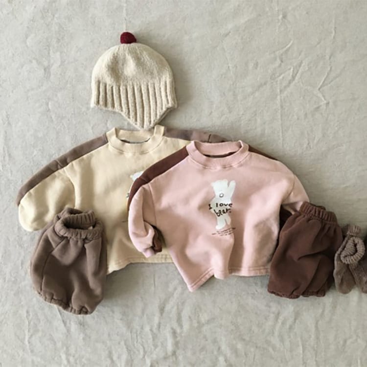 Bear Fleece Sweatshirt & Shorts Set クマ プリント 裏起毛 セットアップ【mh0012681】 BBAMMA 長袖セットアップ