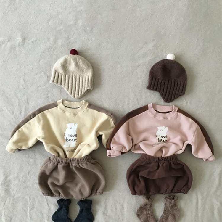 Bear Fleece Sweatshirt & Shorts Set クマ プリント 裏起毛 セットアップ【mh0012681】 BBAMMA 長袖セットアップ