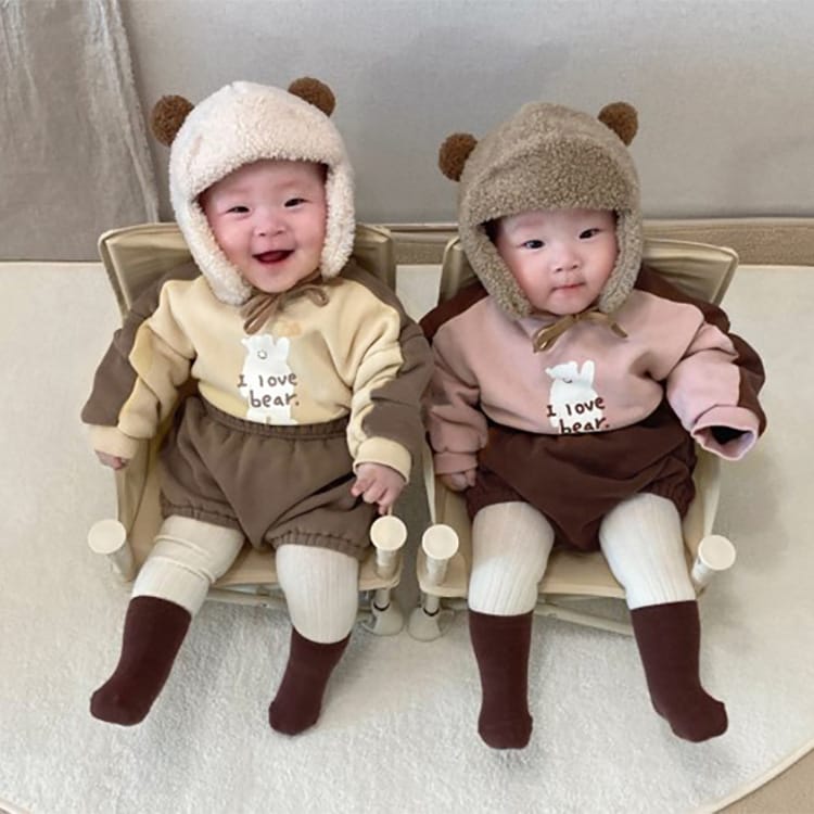 Bear Fleece Sweatshirt & Shorts Set クマ プリント 裏起毛 セットアップ【mh0012681】 BBAMMA 長袖セットアップ
