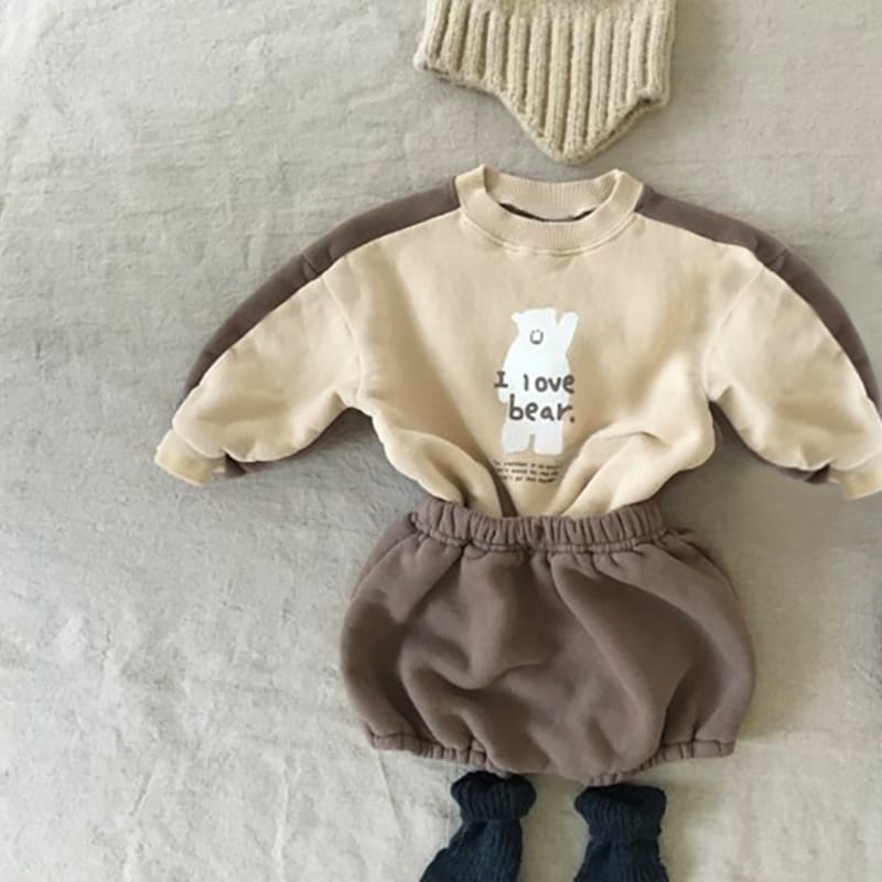 Bear Fleece Sweatshirt & Shorts Set クマ プリント 裏起毛 セットアップ【mh0012681】 Light Apricot / 66cm BBAMMA 長袖セットアップ