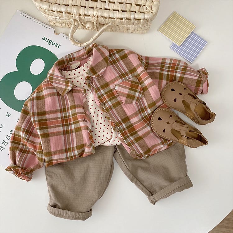 Bear Graphic Plaid Flannel Shirt クマ プリント チェック柄 シャツ【mh0012679】 BBAMMA 長袖シャツ・ブラウス