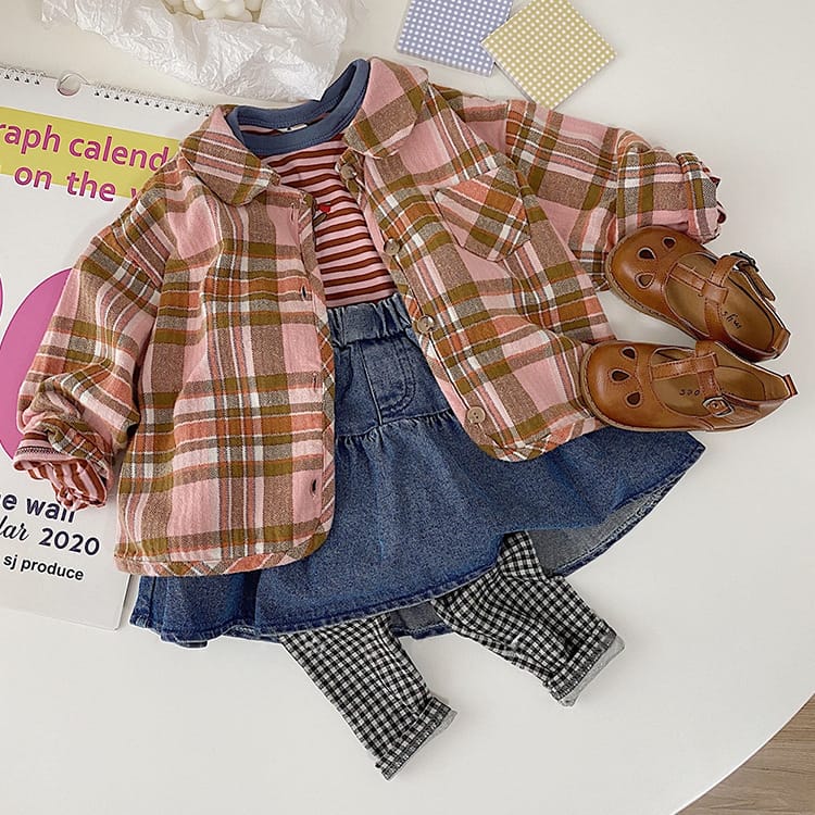 Bear Graphic Plaid Flannel Shirt クマ プリント チェック柄 シャツ【mh0012679】 BBAMMA 長袖シャツ・ブラウス