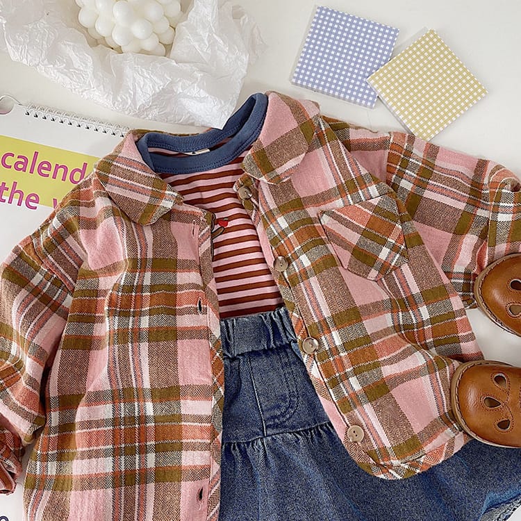 Bear Graphic Plaid Flannel Shirt クマ プリント チェック柄 シャツ【mh0012679】 BBAMMA 長袖シャツ・ブラウス