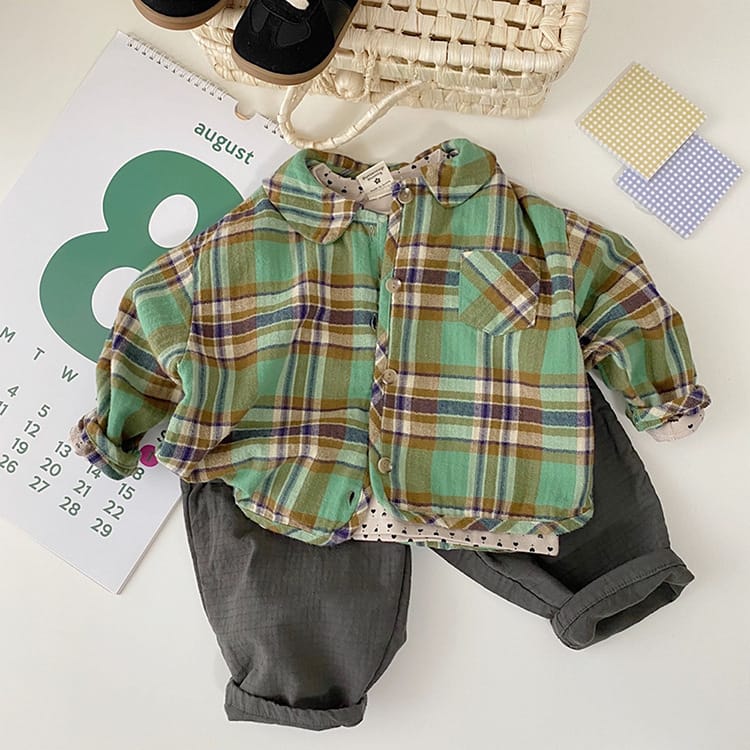 Bear Graphic Plaid Flannel Shirt クマ プリント チェック柄 シャツ【mh0012679】 BBAMMA 長袖シャツ・ブラウス