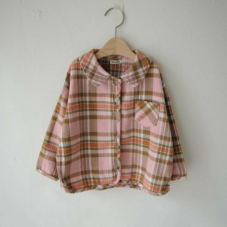 Bear Graphic Plaid Flannel Shirt クマ プリント チェック柄 シャツ【mh0012679】 BBAMMA 長袖シャツ・ブラウス