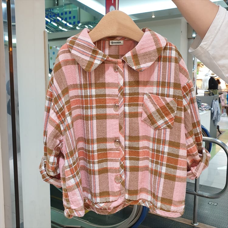 Bear Graphic Plaid Flannel Shirt クマ プリント チェック柄 シャツ【mh0012679】 BBAMMA 長袖シャツ・ブラウス