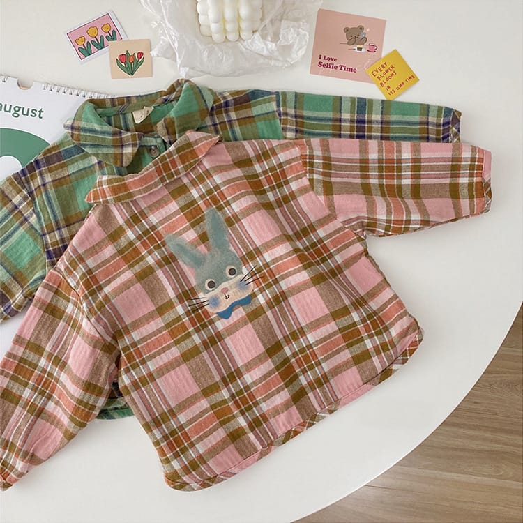 Bear Graphic Plaid Flannel Shirt クマ プリント チェック柄 シャツ【mh0012679】 BBAMMA 長袖シャツ・ブラウス