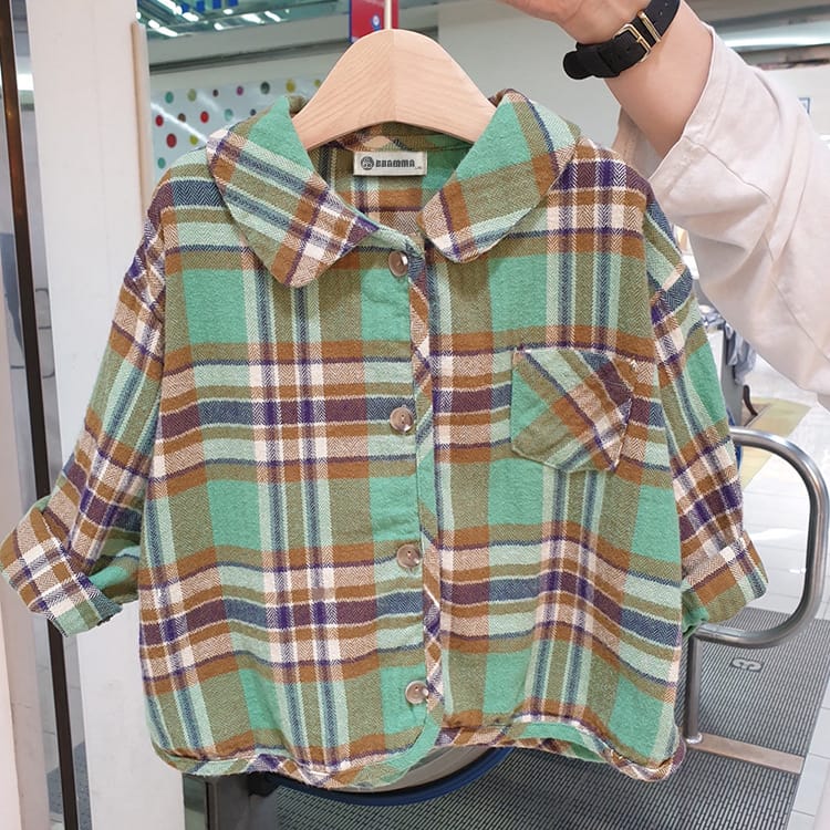 Bear Graphic Plaid Flannel Shirt クマ プリント チェック柄 シャツ【mh0012679】 BBAMMA 長袖シャツ・ブラウス