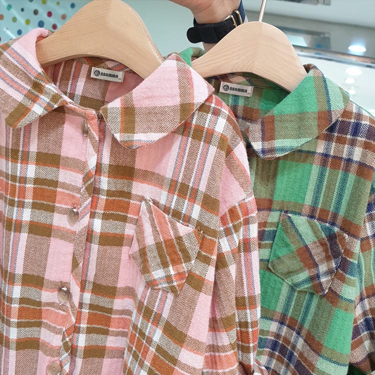 Bear Graphic Plaid Flannel Shirt クマ プリント チェック柄 シャツ【mh0012679】 BBAMMA 長袖シャツ・ブラウス