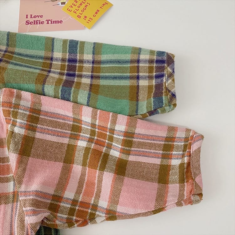 Bear Graphic Plaid Flannel Shirt クマ プリント チェック柄 シャツ【mh0012679】 BBAMMA 長袖シャツ・ブラウス