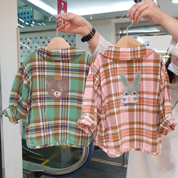 Bear Graphic Plaid Flannel Shirt クマ プリント チェック柄 シャツ【mh0012679】 BBAMMA 長袖シャツ・ブラウス