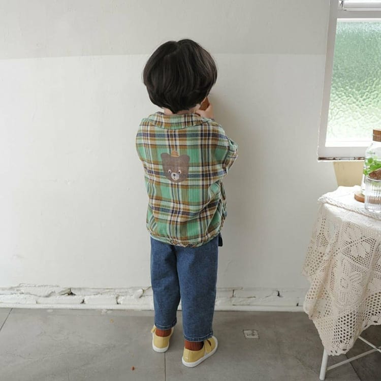 Bear Graphic Plaid Flannel Shirt クマ プリント チェック柄 シャツ【mh0012679】 BBAMMA 長袖シャツ・ブラウス