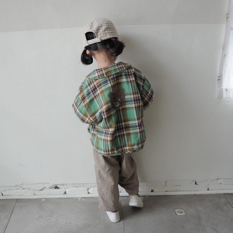 Bear Graphic Plaid Flannel Shirt クマ プリント チェック柄 シャツ【mh0012679】 BBAMMA 長袖シャツ・ブラウス