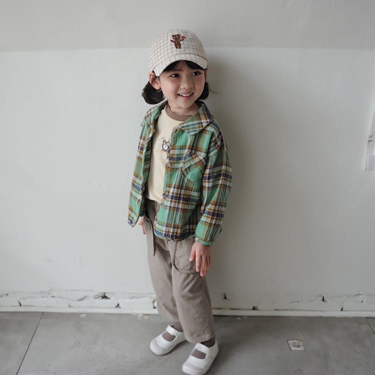 Bear Graphic Plaid Flannel Shirt クマ プリント チェック柄 シャツ【mh0012679】 BBAMMA 長袖シャツ・ブラウス