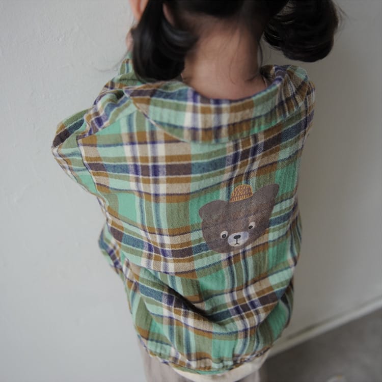 Bear Graphic Plaid Flannel Shirt クマ プリント チェック柄 シャツ【mh0012679】 BBAMMA 長袖シャツ・ブラウス