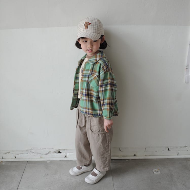 Bear Graphic Plaid Flannel Shirt クマ プリント チェック柄 シャツ【mh0012679】 BBAMMA 長袖シャツ・ブラウス