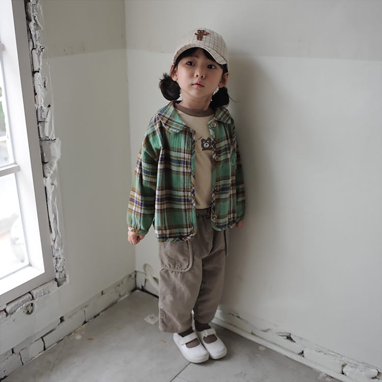 Bear Graphic Plaid Flannel Shirt クマ プリント チェック柄 シャツ【mh0012679】 BBAMMA 長袖シャツ・ブラウス