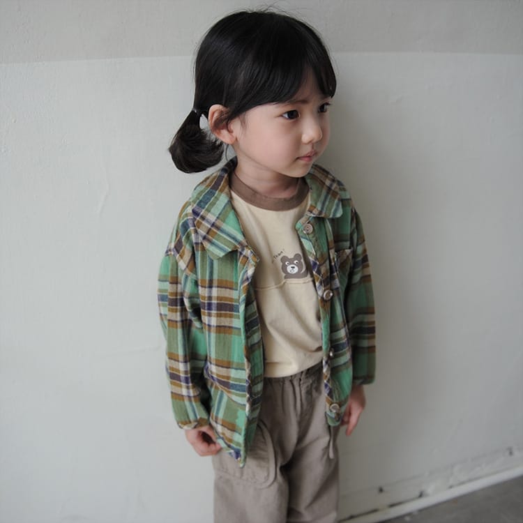 Bear Graphic Plaid Flannel Shirt クマ プリント チェック柄 シャツ【mh0012679】 BBAMMA 長袖シャツ・ブラウス