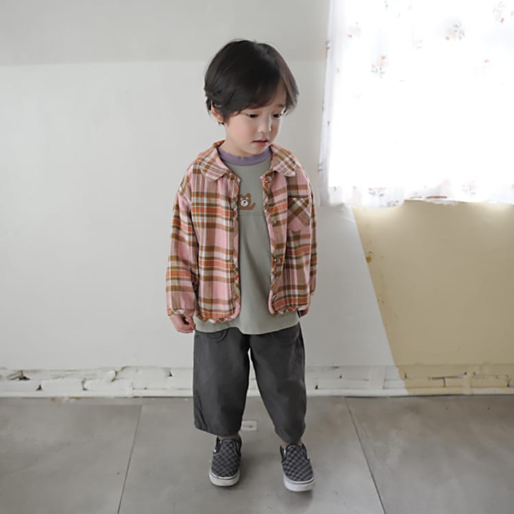 Bear Graphic Plaid Flannel Shirt クマ プリント チェック柄 シャツ【mh0012679】 BBAMMA 長袖シャツ・ブラウス