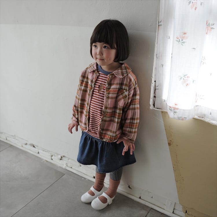 Bear Graphic Plaid Flannel Shirt クマ プリント チェック柄 シャツ【mh0012679】 BBAMMA 長袖シャツ・ブラウス