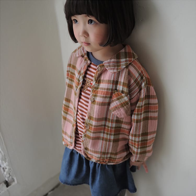 Bear Graphic Plaid Flannel Shirt クマ プリント チェック柄 シャツ【mh0012679】 BBAMMA 長袖シャツ・ブラウス