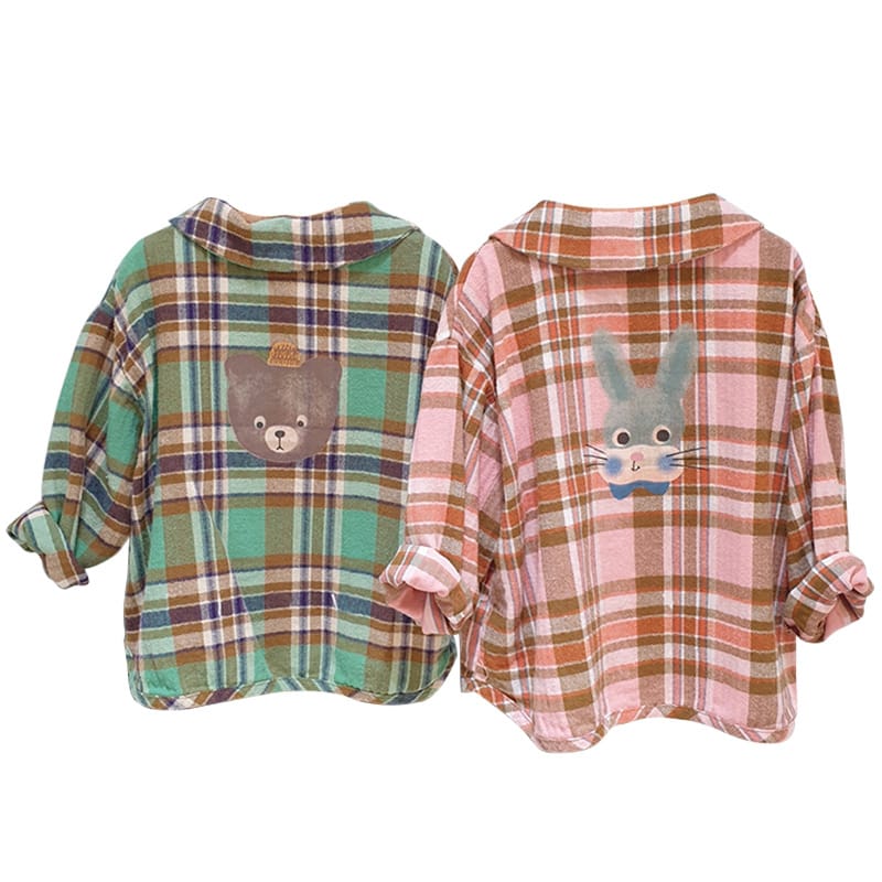 Bear Graphic Plaid Flannel Shirt クマ プリント チェック柄 シャツ【mh0012679】 BBAMMA 長袖シャツ・ブラウス