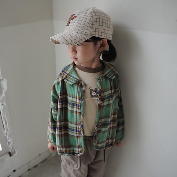 Bear Graphic Plaid Flannel Shirt クマ プリント チェック柄 シャツ【mh0012679】 BBAMMA 長袖シャツ・ブラウス