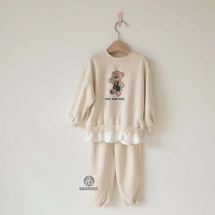 Bear Print Layered Set クマプリント レイヤード長袖スウェット ロングパンツ【mh0012697】 BBAMMA 長袖セットアップ