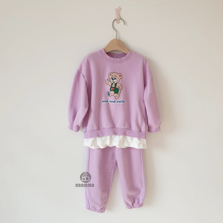 Bear Print Layered Set クマプリント レイヤード長袖スウェット ロングパンツ【mh0012697】 BBAMMA 長袖セットアップ