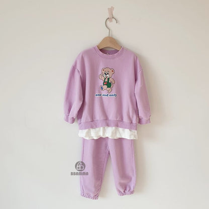 Bear Print Layered Set クマプリント レイヤード長袖スウェット ロングパンツ【mh0012697】 BBAMMA 長袖セットアップ