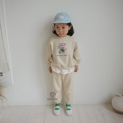 Bear Print Layered Set クマプリント レイヤード長袖スウェット ロングパンツ【mh0012697】 BBAMMA 長袖セットアップ