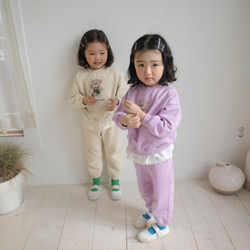 Bear Print Layered Set クマプリント レイヤード長袖スウェット ロングパンツ【mh0012697】 BBAMMA 長袖セットアップ
