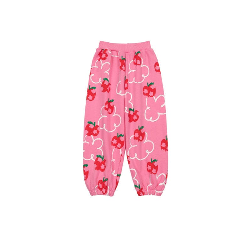 長袖セットアップ りんご柄スウェットシャツ+ジョガーパンツセットアップ 2点セット【mh0010977】