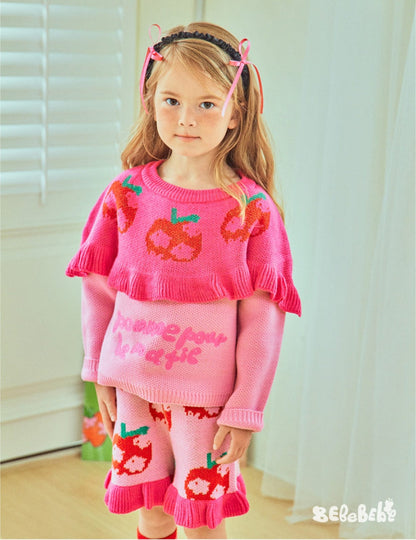 長袖セットアップ りんご柄スウェットシャツ+ジョガーパンツセットアップ 2点セット【mh0010977】