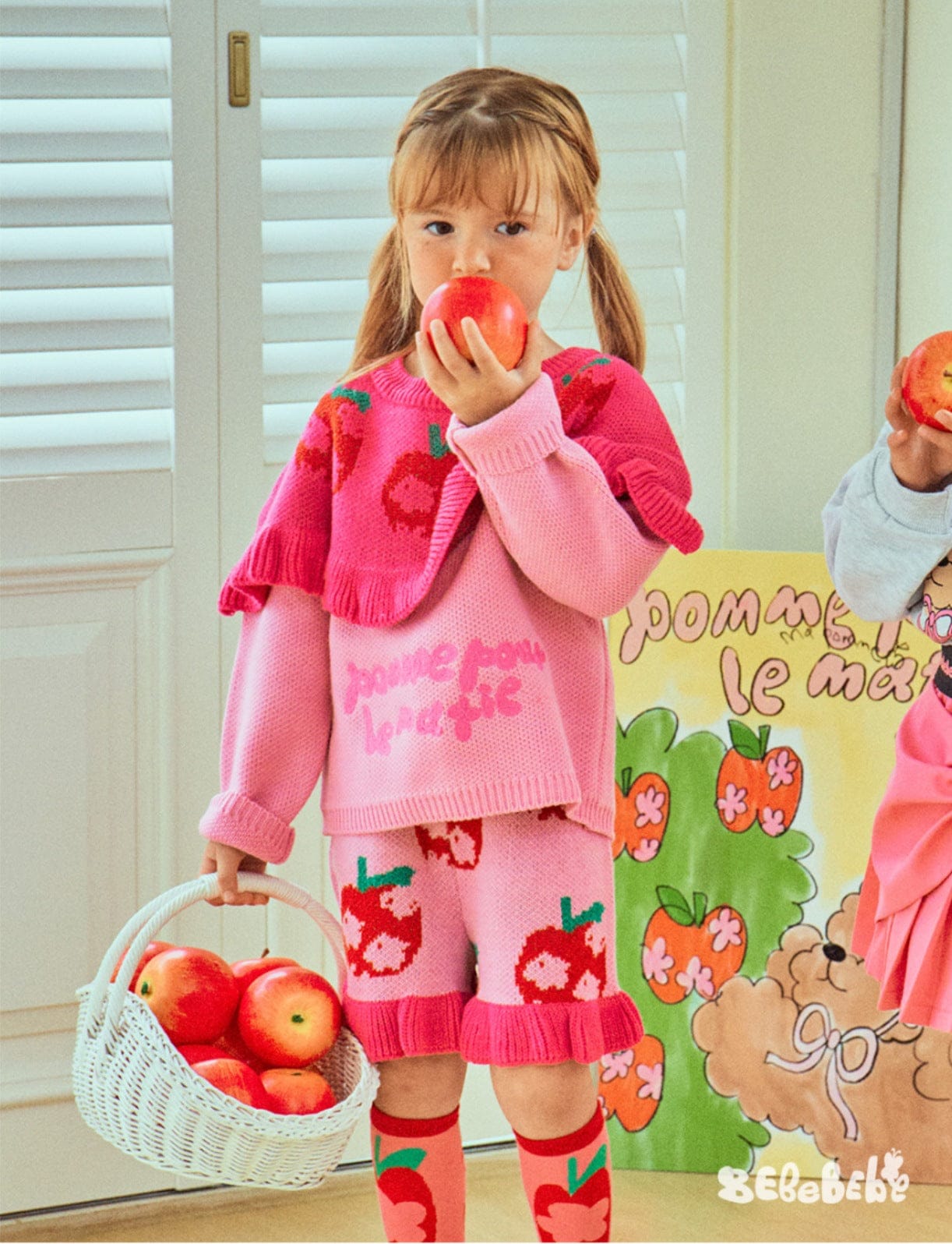 長袖セットアップ りんご柄スウェットシャツ+ジョガーパンツセットアップ 2点セット【mh0010977】