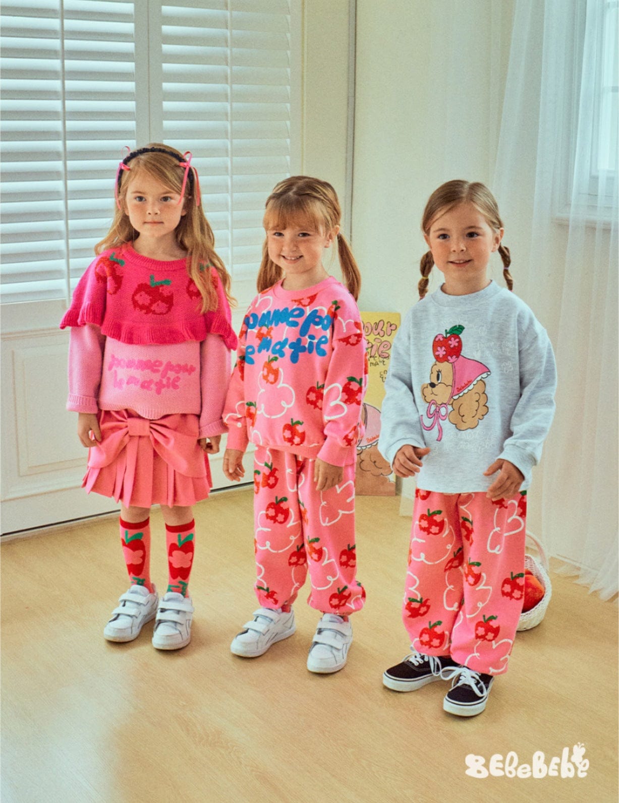 長袖セットアップ りんご柄スウェットシャツ+ジョガーパンツセットアップ 2点セット【mh0010977】