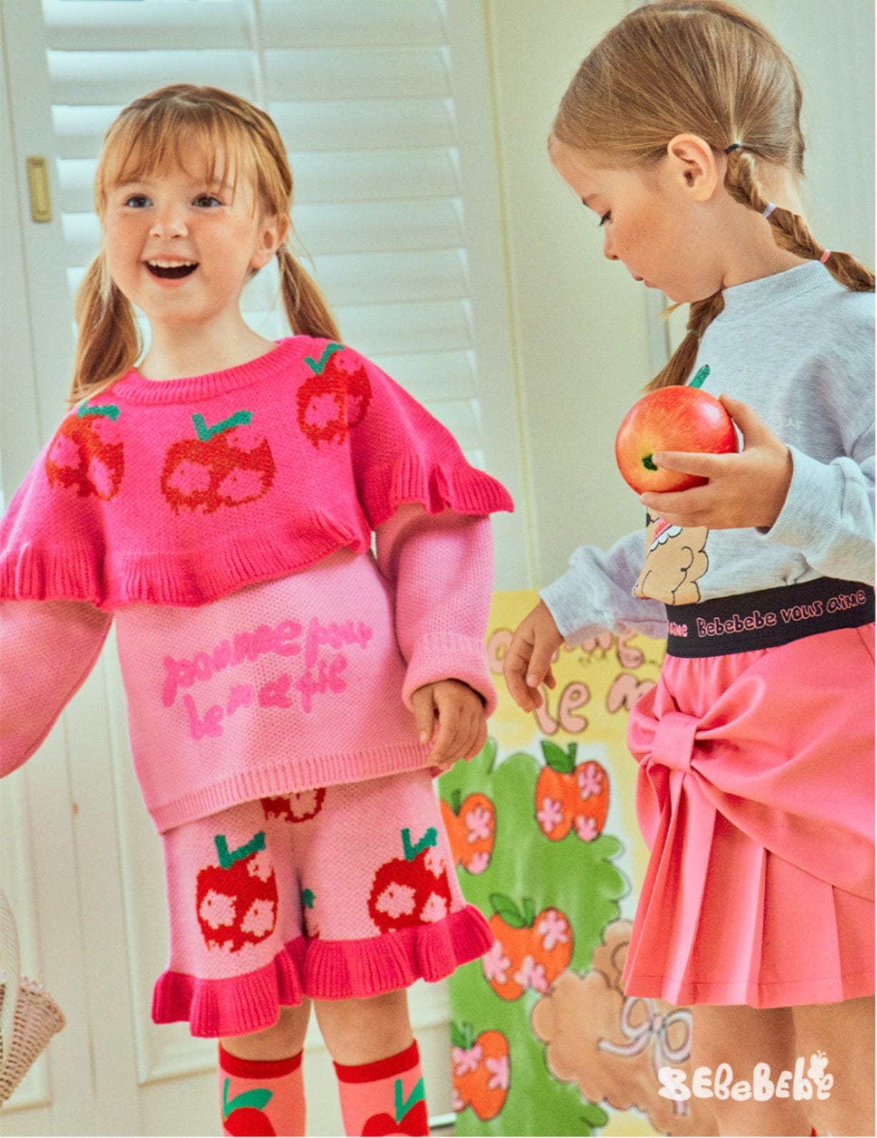 長袖セットアップ りんご柄スウェットシャツ+ジョガーパンツセットアップ 2点セット【mh0010977】