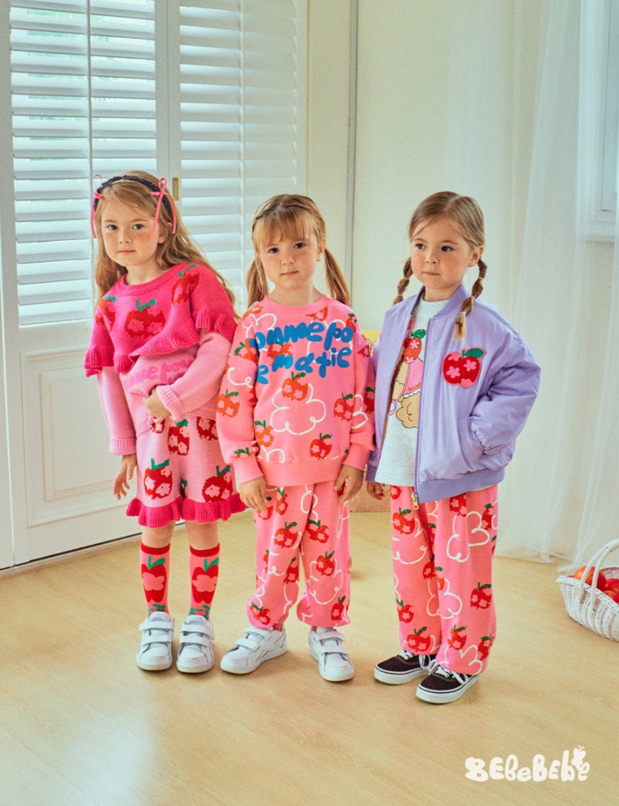 長袖セットアップ りんご柄スウェットシャツ+ジョガーパンツセットアップ 2点セット【mh0010977】