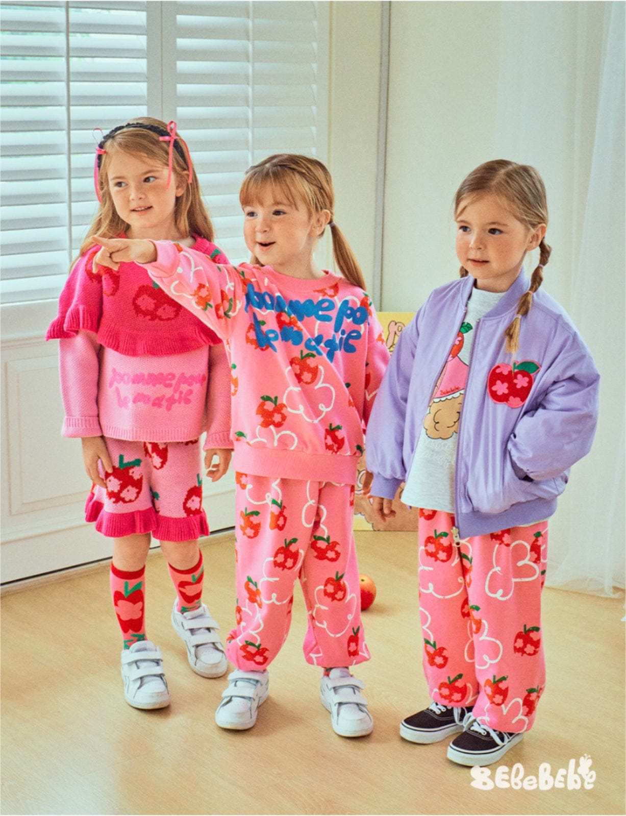 長袖セットアップ りんご柄スウェットシャツ+ジョガーパンツセットアップ 2点セット【mh0010977】