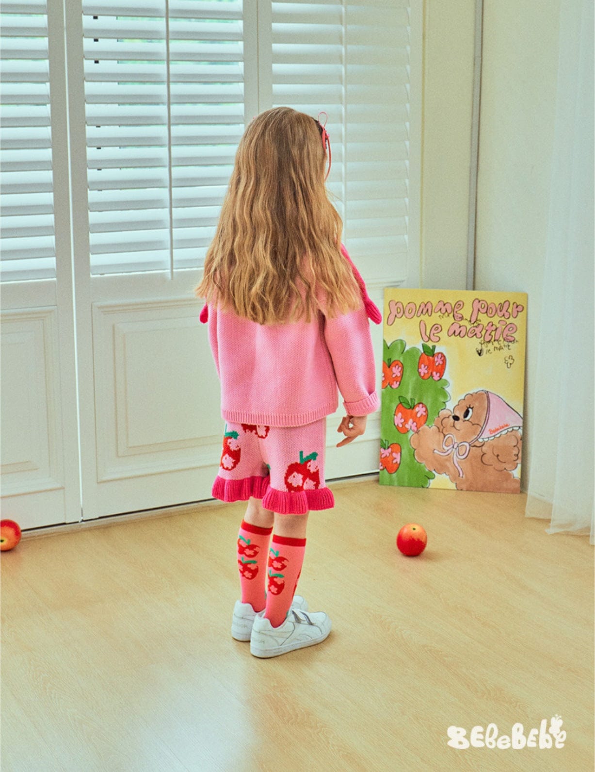 長袖セットアップ りんご柄スウェットシャツ+ジョガーパンツセットアップ 2点セット【mh0010977】