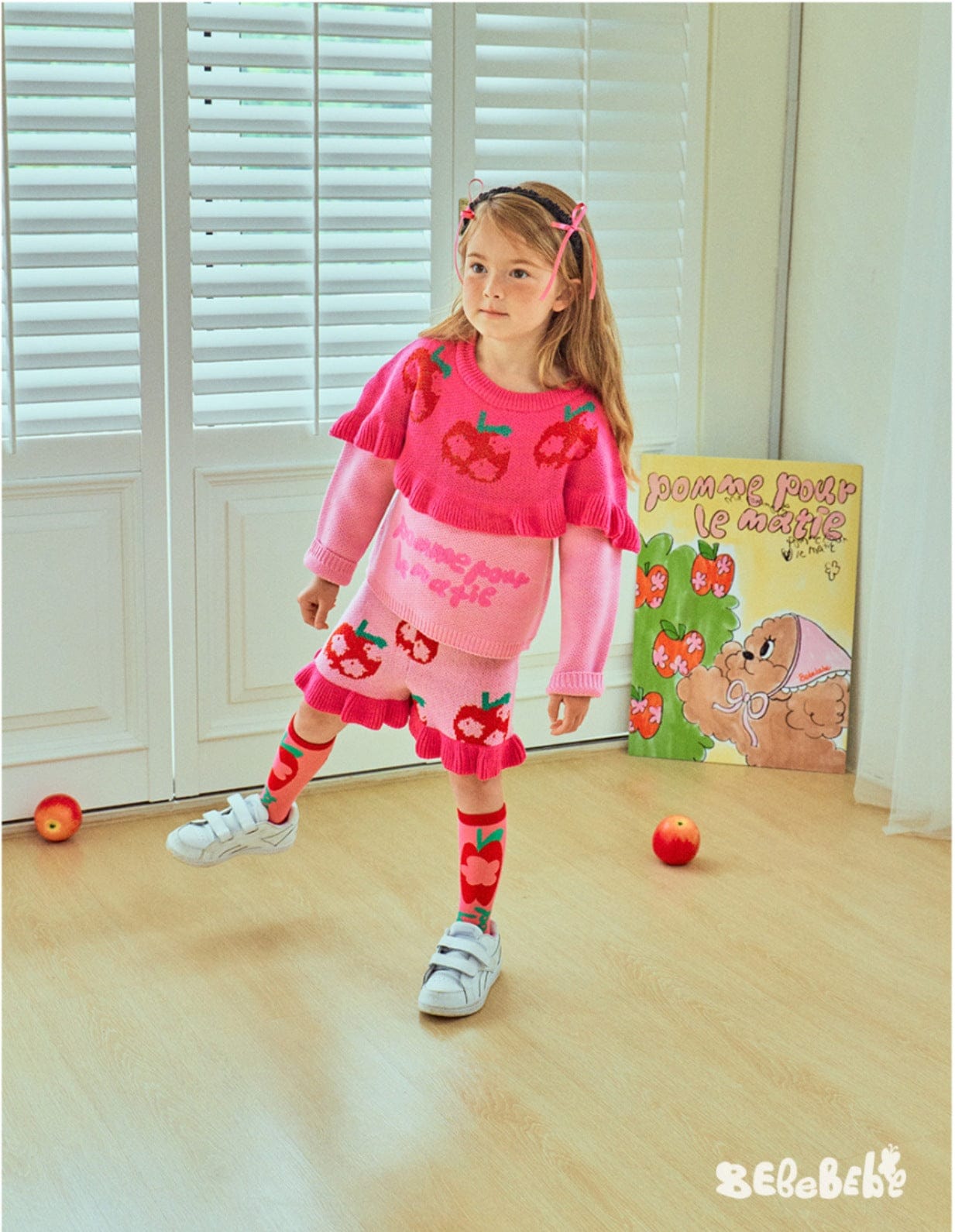 長袖セットアップ りんご柄スウェットシャツ+ジョガーパンツセットアップ 2点セット【mh0010977】