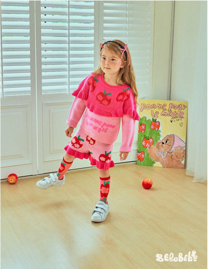 長袖セットアップ りんご柄スウェットシャツ+ジョガーパンツセットアップ 2点セット【mh0010977】