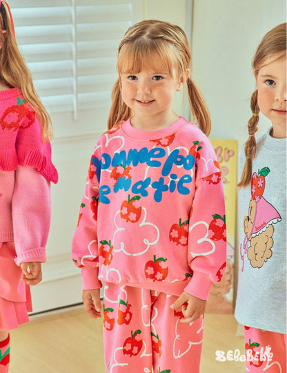 長袖セットアップ りんご柄スウェットシャツ+ジョガーパンツセットアップ 2点セット【mh0010977】