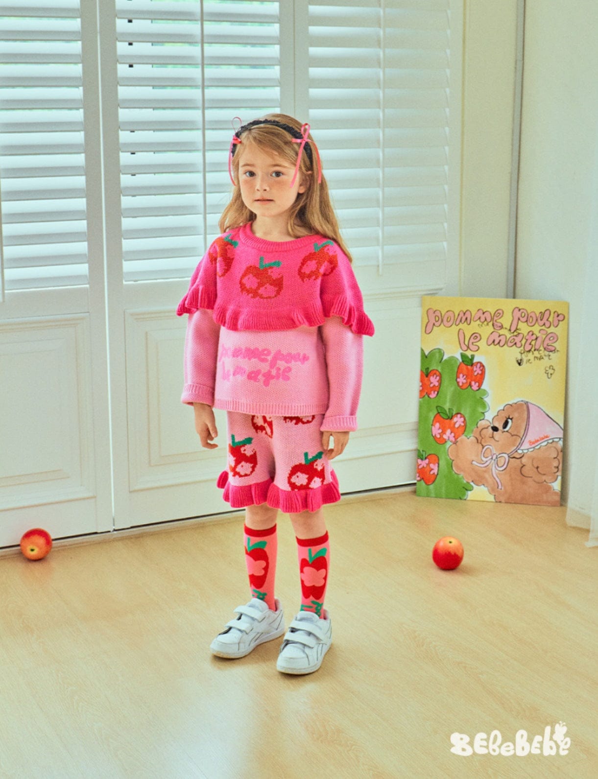 長袖セットアップ りんご柄スウェットシャツ+ジョガーパンツセットアップ 2点セット【mh0010977】