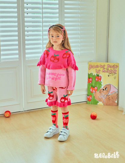 長袖セットアップ りんご柄スウェットシャツ+ジョガーパンツセットアップ 2点セット【mh0010977】