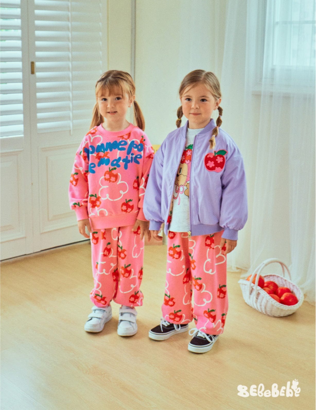 長袖セットアップ りんご柄スウェットシャツ+ジョガーパンツセットアップ 2点セット【mh0010977】