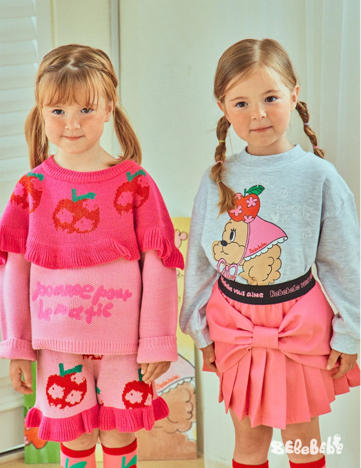 長袖セットアップ りんご柄スウェットシャツ+ジョガーパンツセットアップ 2点セット【mh0010977】