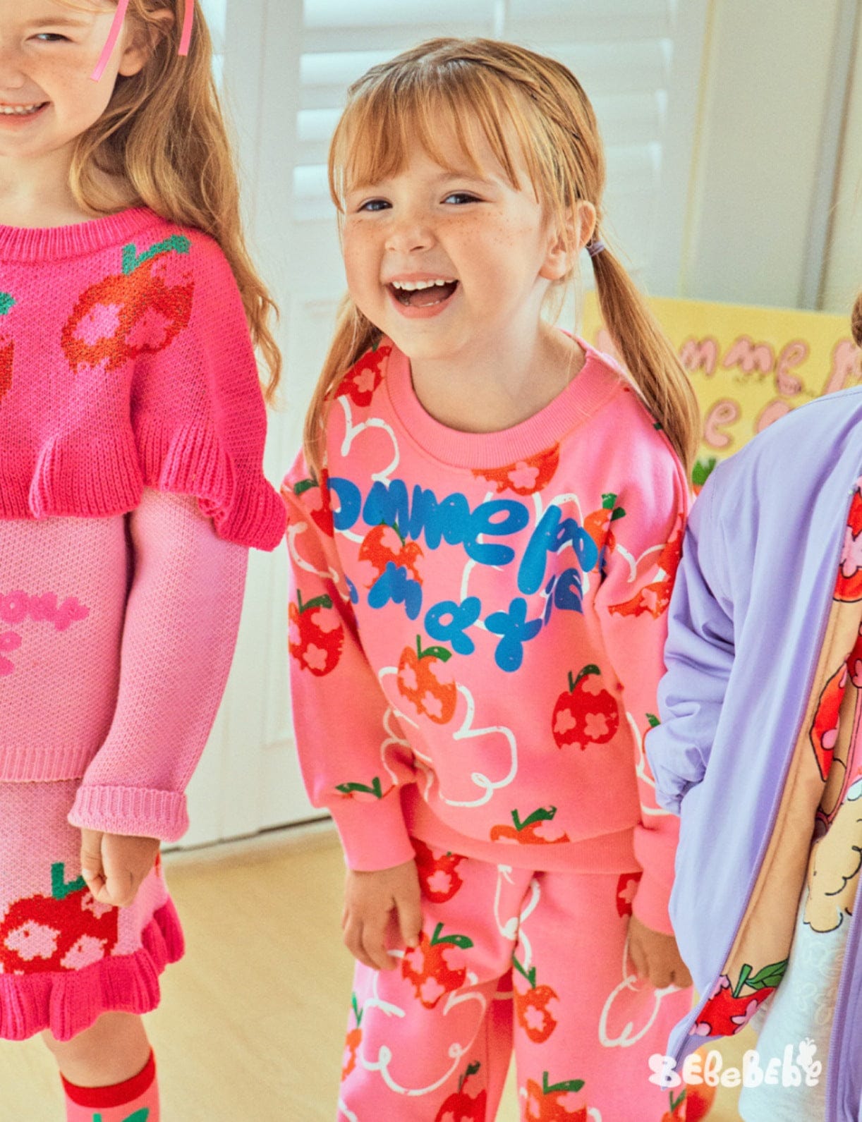 長袖セットアップ りんご柄スウェットシャツ+ジョガーパンツセットアップ 2点セット【mh0010977】